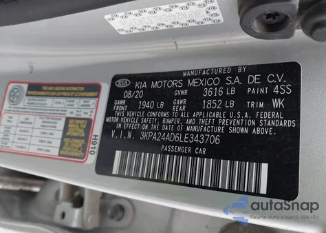 2020 Kia Rio Lx from USA, damaged, VIN 3KPA24AD6LE343706